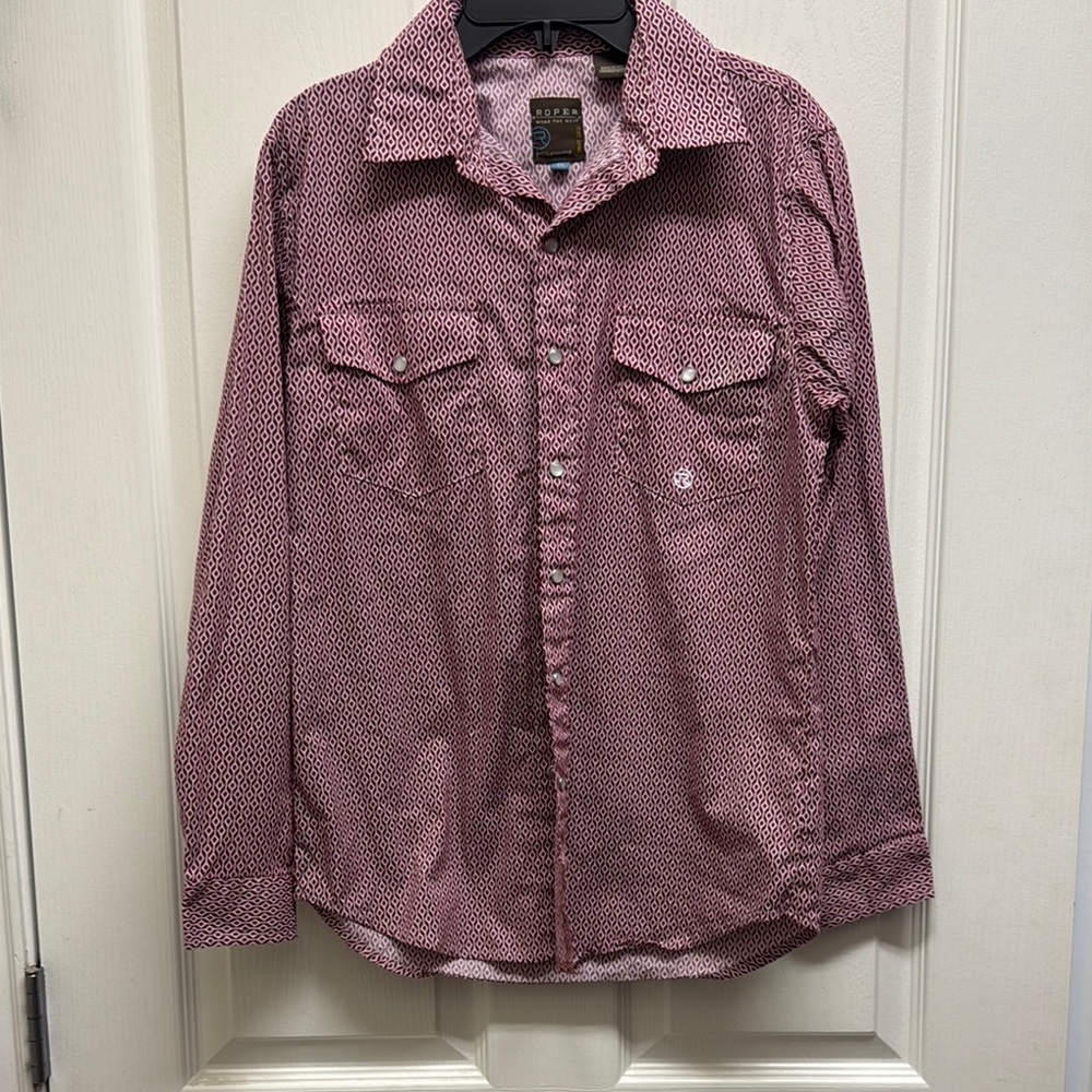 Roper Boys Burgundy and White Geometric Shirt